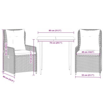 Set mobilier de grădină cu perne, 3 piese,gri deschis,poliratan - Img 7