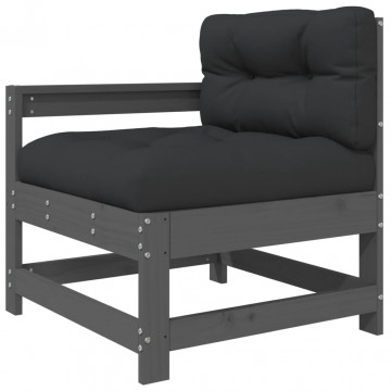Set mobilier de grădină cu perne, 3 piese, gri, lemn masiv - Img 8