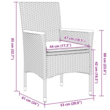 Set mobilier de grădină cu perne 3 piese gri poliratan & sticlă - Img 7