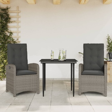 Set mobilier de grădină cu perne, 3 piese, gri, poliratan - Img 1