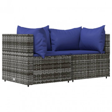 Set mobilier de grădină cu perne, 3 piese, gri, poliratan - Img 3