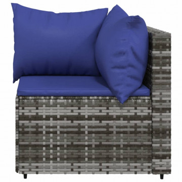 Set mobilier de grădină cu perne, 3 piese, gri, poliratan - Img 8