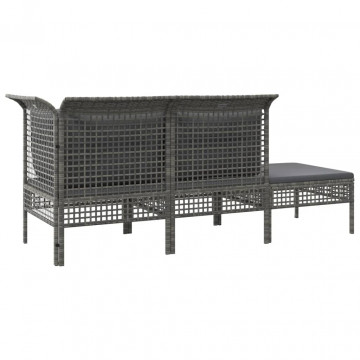 Set mobilier de grădină cu perne, 3 piese, gri, poliratan - Img 5