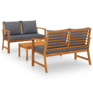 Set mobilier de grădină cu perne, 3 piese, lemn masiv acacia - Img 1