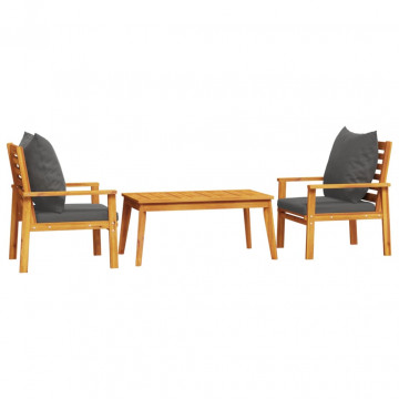 Set mobilier de grădină cu perne, 3 piese, lemn masiv acacia - Img 2