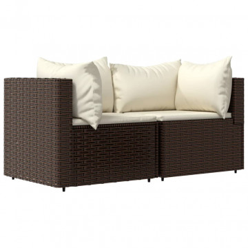 Set mobilier de grădină cu perne, 3 piese, maro, poliratan - Img 3