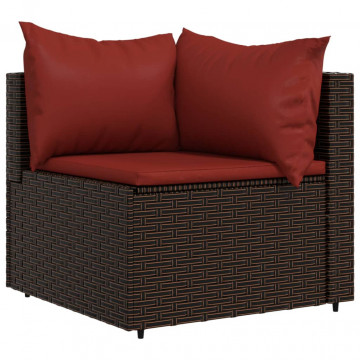 Set mobilier de grădină cu perne, 3 piese, maro, poliratan - Img 4
