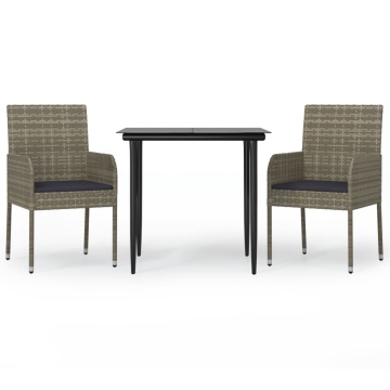 Set mobilier de grădină cu perne, 3 piese, negru/gri, poliratan - Img 2