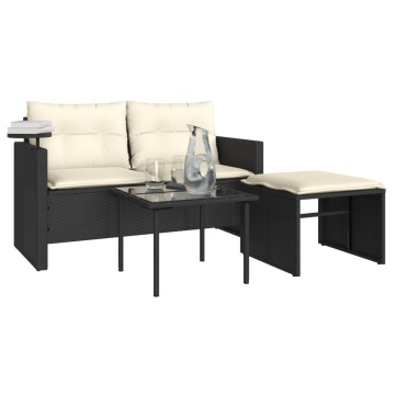 Set mobilier de grădină cu perne, 3 piese, negru, poliratan - Img 4