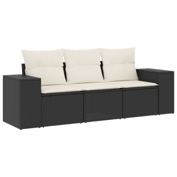 Set mobilier de grădină cu perne, 3 piese, negru, poliratan - Img 2