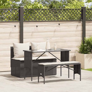 Set mobilier de grădină cu perne, 3 piese, negru, poliratan - Img 1