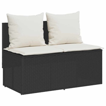 Set mobilier de grădină cu perne, 3 piese, negru, poliratan - Img 4