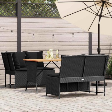 Set mobilier de grădină cu perne, 3 piese, negru, poliratan - Img 1