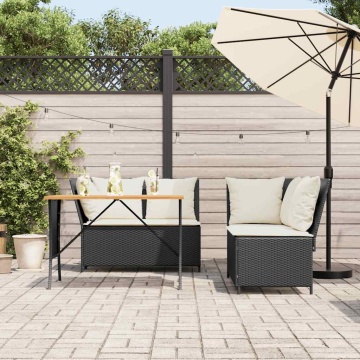Set mobilier de grădină cu perne, 3 piese, negru, poliratan - Img 3