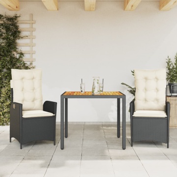 Set mobilier de grădină cu perne, 3 piese, negru, poliratan - Img 1