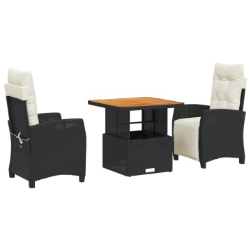 Set mobilier de grădină cu perne, 3 piese, negru, poliratan - Img 2