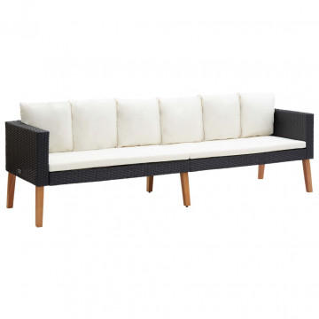 Set mobilier de grădină cu perne, 3 piese, negru, poliratan - Img 7
