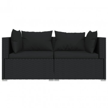 Set mobilier de grădină cu perne, 3 piese, negru, poliratan - Img 3