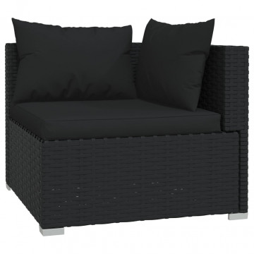 Set mobilier de grădină cu perne, 3 piese, negru, poliratan - Img 7