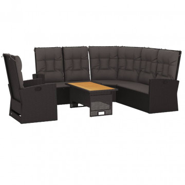 Set mobilier de grădină cu perne, 3 piese, negru, poliratan - Img 3