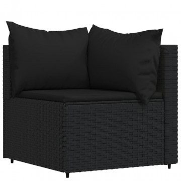 Set mobilier de grădină cu perne, 3 piese, negru, poliratan - Img 4