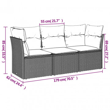 Set mobilier de grădină cu perne, 3 piese, negru, poliratan - Img 3