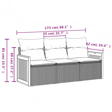 Set mobilier de grădină cu perne, 3 piese, negru, poliratan - Img 3