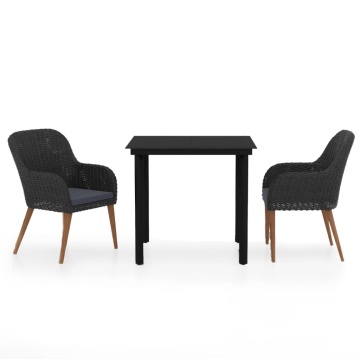 Set mobilier de grădină cu perne, 3 piese, negru - Img 2