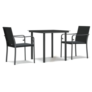 Set mobilier de grădină cu perne, 3 piese, poliratan și oțel - Img 2
