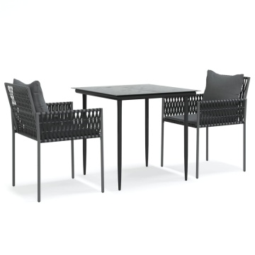 Set mobilier de grădină cu perne, 3 piese, poliratan și oțel - Img 2