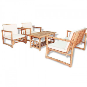 Set mobilier de grădină cu perne, 4 piese, bambus - Img 1