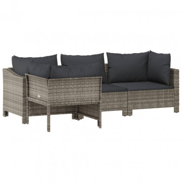 Set mobilier de grădină cu perne, 4 piese, gri, poliratan - Img 2