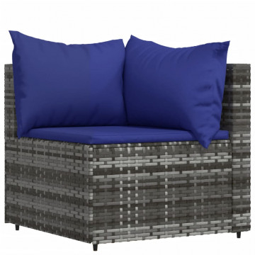 Set mobilier de grădină cu perne, 4 piese, gri, poliratan - Img 4