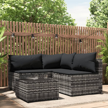 Set mobilier de grădină cu perne, 4 piese, gri, poliratan - Img 1