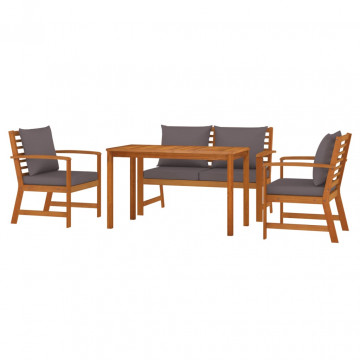 Set mobilier de grădină cu perne, 4 piese, lemn masiv de acacia - Img 3