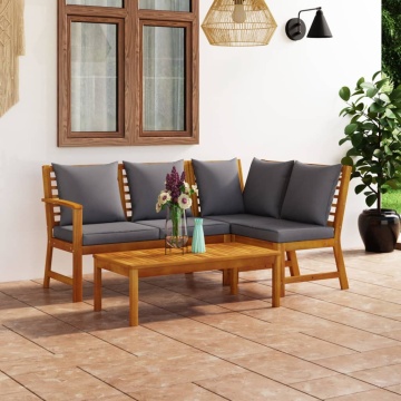 Set mobilier de grădină cu perne, 4 piese, lemn masiv de acacia - Img 1