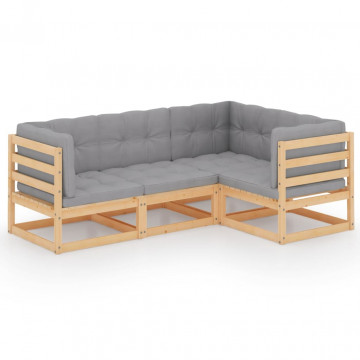 Set mobilier de grădină cu perne, 4 piese, lemn masiv de pin - Img 2