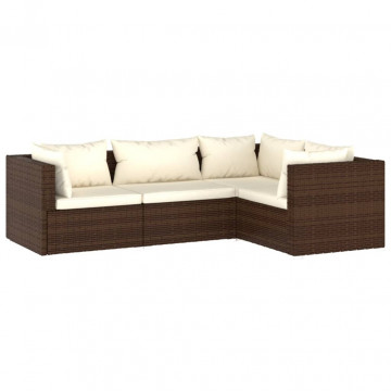 Set mobilier de grădină cu perne, 4 piese, maro, poliratan - Img 2