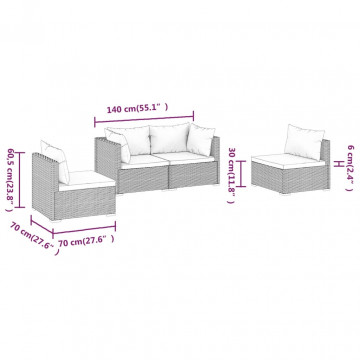 Set mobilier de grădină cu perne, 4 piese, maro, poliratan - Img 6