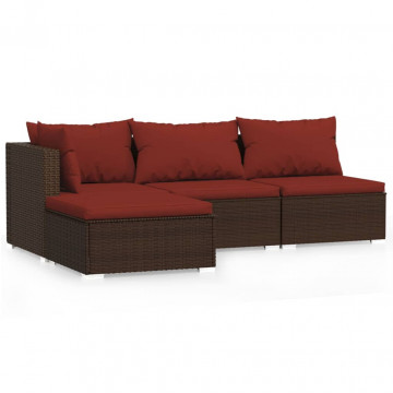 Set mobilier de grădină cu perne, 4 piese, maro, poliratan - Img 2