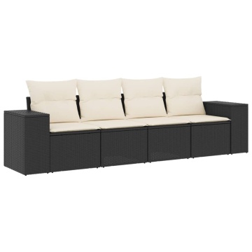 Set mobilier de grădină cu perne, 4 piese, negru, poliratan - Img 2