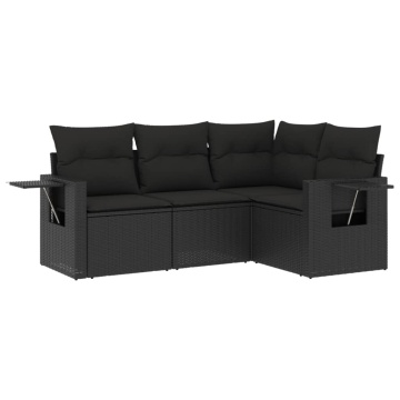 Set mobilier de grădină cu perne, 4 piese, negru, poliratan - Img 2