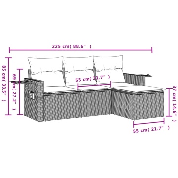Set mobilier de grădină cu perne, 4 piese, negru, poliratan - Img 6