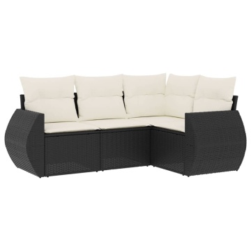 Set mobilier de grădină cu perne, 4 piese, negru, poliratan - Img 2