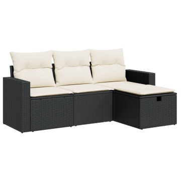Set mobilier de grădină cu perne, 4 piese, negru, poliratan - Img 2