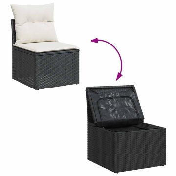 Set mobilier de grădină cu perne, 4 piese, negru, poliratan - Img 5