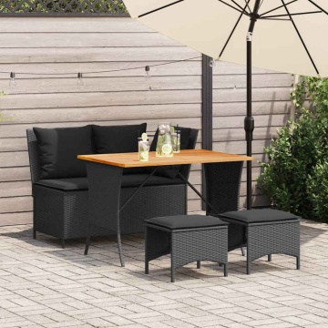 Set mobilier de grădină cu perne, 4 piese, negru, poliratan - Img 1