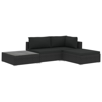 Set mobilier de grădină cu perne, 4 piese, negru, poliratan - Img 2
