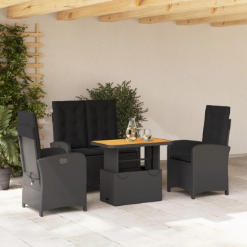 Set mobilier de grădină cu perne, 4 piese, negru, poliratan - Img 1