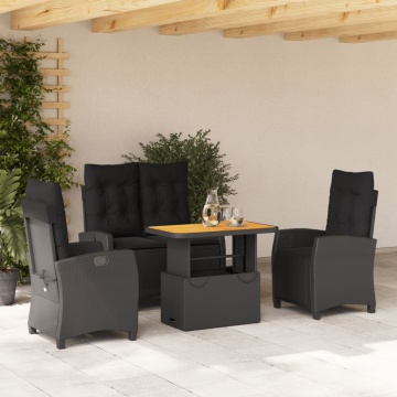 Set mobilier de grădină cu perne, 4 piese, negru, poliratan - Img 1